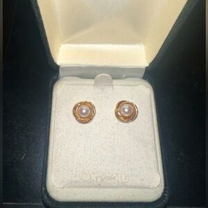 14K Gold Love Knot with Pearl Earrings